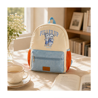 Mochila Escolar Ligera con Bloques de Color y Bordado de Oso y Conejo de Teddy Island, para Niños de Primaria, Uso Diario