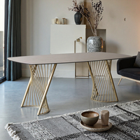 Usine chinoise vend des tables à manger en céramique avec pieds en métal de luxe moderne personnalisées, plateau en verre trempé, meubles pour hôtel et maison