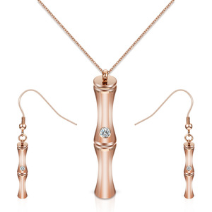 Bamboo Joint Rose Gold Stainless Steel Earring And Necklace Set <b>28Mm</b> 27Mm For Women Party Jewelry - Product Image 1