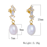 Pendientes de Perlas de Agua Dulce para Mujer, Estilo Vintage Francés, Plata de Ley 925 con Circonitas de Alta Calidad, Chapados en Oro de 18k, Venta al por Mayor