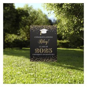 Letrero de Jardín Personalizado para Graduación Universitaria 2025 con Confeti de Múltiples Colores y Estacas - Product Image 1