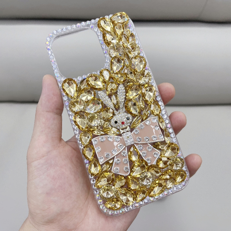 glitter flash hard diamond crystal silicone 3d lovely animated rabbit decoration pretty girly mobile phone cases