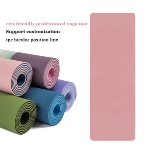 Matras Yoga TPE kustom ramah lingkungan Set matras Yoga tebal Gym dengan Logo perjalanan antiselip tikar Yoga
