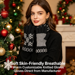 Guantes de punto de acrílico/algodón para mujer, diseño de copo de nieve, cálidos, térmicos, con <span class=keywords><strong>dedos</strong></span> completos, compatibles con pantalla táctil, suaves, transpirables, cinco <span class=keywords><strong>dedos</strong></span> - Product Image 5