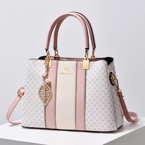 ALH0013 Bolsos de Mano de PU de Gran Capacidad con Estampado de Monograma de Marca de Lujo para Mujer, Bloque de Color, Cierre de Cremallera con Borla, Impermeable, Portátil - Product Image 4