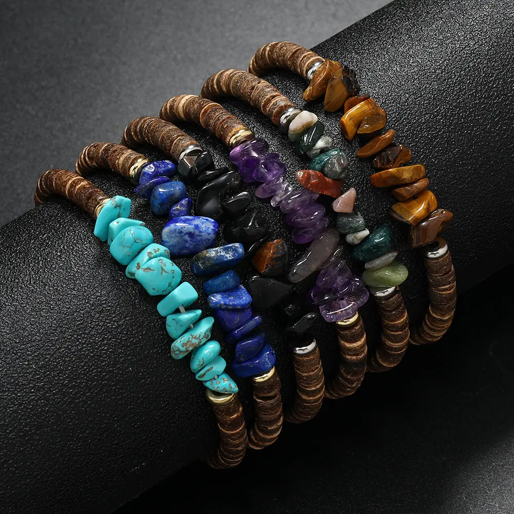 Europe et États-Unis vendent bracelet en pierre de cristal naturel pour hommes et femmes bracelet en pierre d'agate irrégulière colorée bricolage