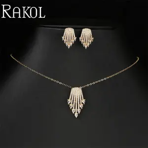 RAKOL SP3509 Newest design tassel earrings pendant necklace women jewelry sets simple party zirconia diamond jewelry sets