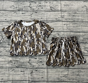 GSSO3225 Ensemble décontracté à manches courtes pour petites filles, imprimé camouflage olive, vente en gros pour enfants - Product Image 1