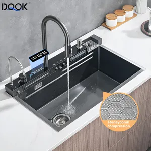DQOK yeni model 304 paslanmaz çelik mutfak lavabosu çok fonksiyonlu pirinç paslanmaz çelik şelale mutfak lavabo musluğu