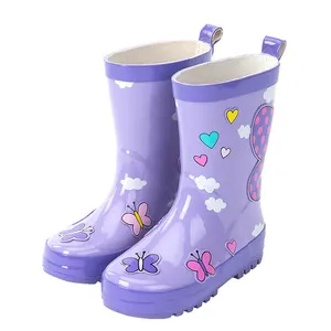 Wellington Laarzen Groothandel Paarse Baby Rubber Laarzen Gumboots Regenlaarzen Met Bedrukking Voor Kinderen