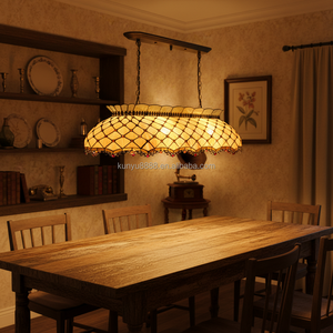 Lampe suspendue Tiffany de style américain de 40 pouces pour table de billard, en verre soufflé à la main avec soudure en étain, 4 lumières LED, forme ovale, lampe centrale vitrifiée, différentes tailles - Product Image 1