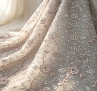 Tissu en tulle brodé de perles et de sequins, motif floral complet, maille textile pour robe de Quinceañera, de soirée ou de mariée - Vente en gros