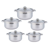 Ensemble de 10 casseroles en acier inoxydable écologiques, design minimaliste, casserole à soupe de cuisine, couvercle, argent, batterie de cuisine en acier inoxydable