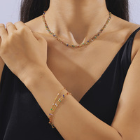 Ensemble de bijoux tendance pour femme en acier inoxydable multicouche doré 18 carats avec perles colorées et gouttes d'huile, bracelet et accessoires