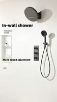 Ensemble de mitigeur de douche thermostatique en laiton pour salle de bain, douche à effet pluie grise