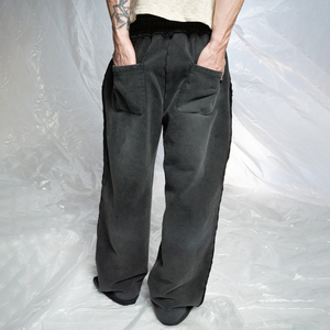 KingSen 100% Cotton Breathable Acid Washed Vintage Loose-Fit Distressed Pants for Men OEM Streetwear <b>Elastic</b> Waist with Pocket - Product Image 5