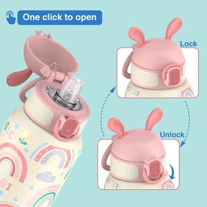 Botella de Agua Infantil de Acero Inoxidable con Aislamiento Térmico de 350 ml, Botella de Agua para Niños con Pajita, Impresión 3D - Product Image 3