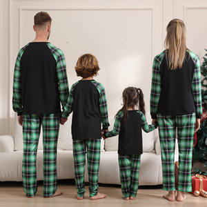 Ensemble Pyjama Loungewear en Coton à Manches Longues à Carreaux Verts pour Femme, Tenue de Maison Assortie pour la Famille, Noël, Printemps Été Automne - Product Image 2