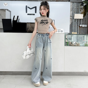 Jeans Retro con Lazo para Niñas de Buena Calidad, Diseño Nuevo Primavera-Verano 2026, Pantalones Anchos para Niños - Product Image 5