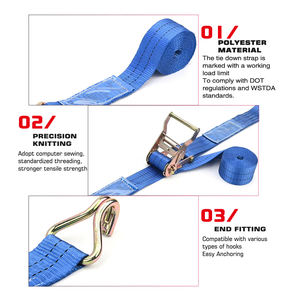 Sangle d'arrimage à cliquet de 2 pouces, 4400 LBS, avec double crochet en J, bleue, pour fourgons logistiques - Product Image 5