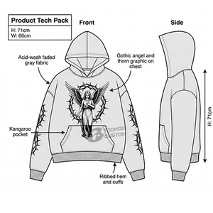 Sudadera con capucha de algodón de 450 g/m² de alto gramaje para hombre, estilo urbano, corte holgado, vintage, con estampado por descarga y lavado a la piedra, forro polar liso, OEM - Product Image 3