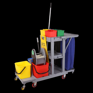 3 Tier <b>Cleaning</b> Trolley with <b>Mop</b> Bucket Wringer Rolling Cart for Housekeeping Hotel Office <b>Cleaning</b> Tasks - Product Image 2