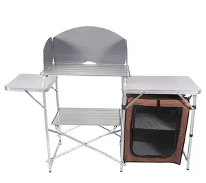 Outdoor portable and lightweight picnic kitchen, mobile aluminum alloy with storage cabinet, kitchen stove and desktop