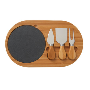 Ensemble de planches à fromage en bambou Sharp Business 30x18cm avec insert en ardoise et couverts pour servir et couper - Product Image 1