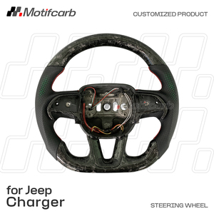 Volant en fibre de carbone forgé personnalisé avec poignées Flash pour Dodge Charger Challenger Hellcat SRT 392 R/T Scat Pack 2013-2023 - Product Image 2