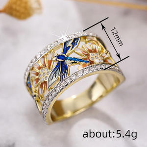 Anillo de Diamantes de Oro Sólido de 18K para Mujer T1008 con Diseño de Libélula y Flor, Joyería para Uso Diario - Product Image 4