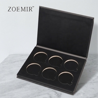 Palette d'ombres à paupières à 6 volets Palette d'ombres à paupières en carton Noir Magnétique Oem Blush Case avec miroir