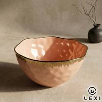 Ensemble de bols en céramique à bordure dorée rose, forme irrégulière de luxe, bols en porcelaine pour salade, riz, soupe, pour la maison, la cuisine, la table de restaurant