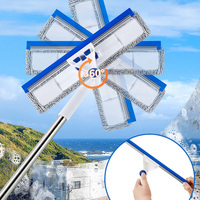 Nettoyeur de vitres télescopique en acier inoxydable avec brosse microfibre rotative à 360 degrés pour la maison