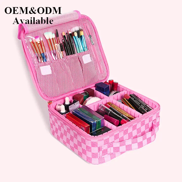 C86 Professional Custom Large Capacity,Travel Portable Storage Makeup Brushes Toiletry Box PU Leather Cosmetic Bags & Case/