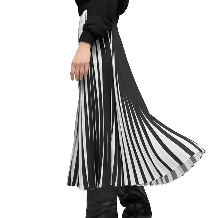 FACTORY DIRECT black and white color two color skirts women faded 3D accordion pleated midi skirt in bulk