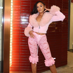 Été 2025 Nouveau pantalon sexy pour femmes Pantalon décontracté en dentelle avec nœud transparent pour femmes - Product Image 2