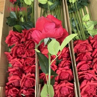 Bunga Mawar Merah Artificial Real Touch Tangkai Tunggal Mekar Besar Untuk Hari Valentine Buket Pernikahan Dekorasi Bunga Grosir