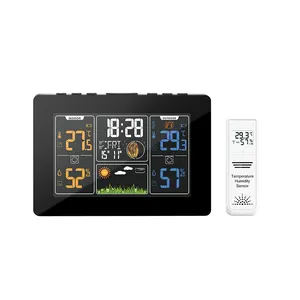 Promax — Station météo PT201C sans fil, avec écran LCD coloré, capteur d'humidité et de température, avec alarme, intérieur/extérieur, prévisions météorologiques