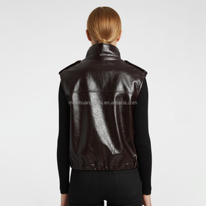 <span class=keywords><strong>Gilet</strong></span> en cuir coupe-vent d'hiver personnalisé pour femmes Col montant Faux <span class=keywords><strong>gilet</strong></span> pour femmes - Product Image 2