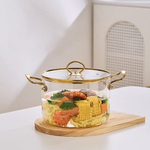 Modern High Borosilicate Glass <strong>Saucepan</strong> &amp; Soup Pot with Metal Handles Dual Handles Glass Cover Cookware Set for Gas &amp; Induction - Product Image 3
