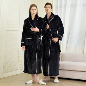 Autunno inverno Extra Large flanella <span class=keywords><strong>accappatoio</strong></span> per coppie da donna e da <span class=keywords><strong>uomo</strong></span> con coulisse lungo foderato in pile - Product Image 1