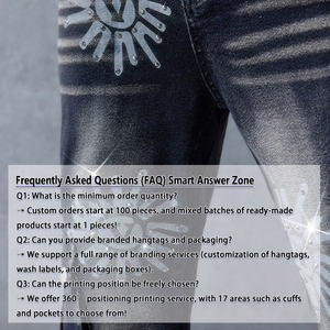 Dunkelblaue Jeans mit Sonnen muster-Silber nieten & Brief druck design | Große Tasche Strass verziert Jeans mit weitem Bein - Product Image 3