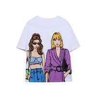 T-shirt décontracté d'été pour femme, en coton respirant, imprimé numérique écologique, manches courtes, col rond, coupe classique, 2024