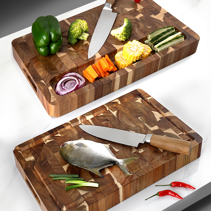# End Grain Acacia Wood Cutting Board with Containers – Charcuterie, Chopping Block & Serving Board with Juice Groove - View 3