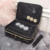 Trousse de maquillage en cuir pour artiste, trousse de maquillage de grande capacité, trousse de rangement pour cosmétiques, sac de voyage Portable rose à fermeture éclair, trousse de cosmétiques PU PI