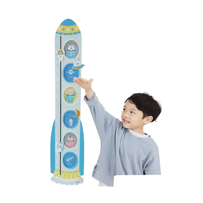 Child Wall Height Chart Rocket Style Stature Wooden Height Measurement Ruler Growth Art Height Chart Wooden Ruler for Kids