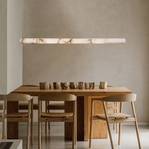 Marble Chandelier LED Tube Hanging Marble Pendant <b>Light</b> Natural Alabaster Copper <b>light</b> led tube pendant <b>light</b> for <b>Dining</b> Room - Product Image 3