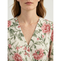 Robe en coton à imprimé floral pour femmes, robe mi-longue à manches courtes et col en V, décontractée pour le printemps et l'été