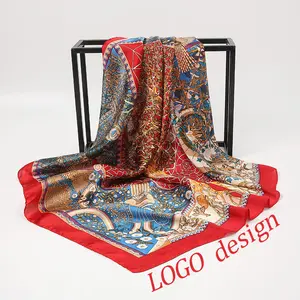 180*90cm custom digitally printing design LOGO supplier Long silk satin scarf shawl women polyester personalized twill