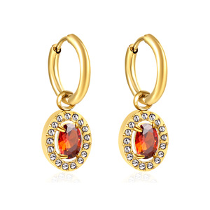 Diamond <b>Earrings</b> Oval Cut Stainless Steel Gold Plated Women's Everyday Wear Jewelry - Product Image 3